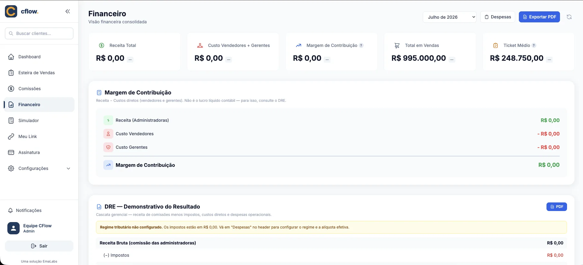 CFlow: DRE financeiro com margem de contribuição